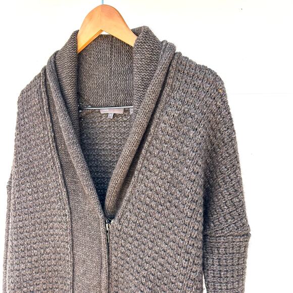 Vince Women’s Yak Wool Chunky Knit Cardigan Sweater Zip Cowl Neck Brown Cozy XS - Picture 5 of 9